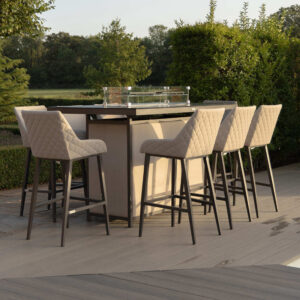MZ Regal 8 Seater Outdoor Fabric Rectangular Fire Pit Bar Set - Grey